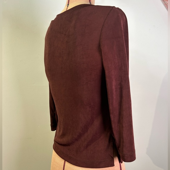 BCBG Max Azria Vintage Boatneck Chocolate Brown Slinky Top Size Small - Picture 6 of 13